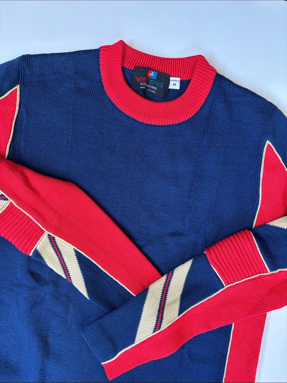 Vintage 70’s White Stag Action Sports Wool Blue Red Ski Sweater Women’s Medium - Picture 2 of 10